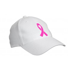 Apparel - Breast Cancer Awareness Cap White with Embroidered Pink Ribbon