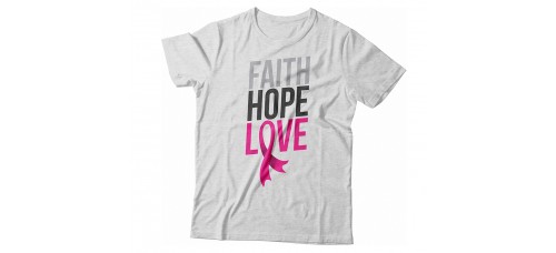 Apparel - Breast Cancer Faith Hope Love with Hanging Ribbon T-Shirt