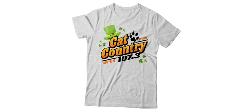 Apparel - Cat Country Limited Edition St. Patrick's T-Shirt Ash with Full Front Logo and Back Shoulder Paw Print