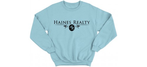 Apparel - Haines Realty Crewneck Sweatshirt Light Blue with Full Front Logo