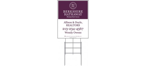 Berkshire Hathaway Yard Sign - 30x24 - 6mm or 10mm Coroplastic Standard Sign w/36" Galvanized Frame PACKAGE DEAL w/FREE SHIPPING