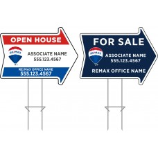 RE/MAX Directional - Custom 17x23x6mm Coroplastic Arrow Shape - Double Sided Print - Buy 4 Get 4 with Shipping Included - 8 Signs Total with 28" Galvanized Frames