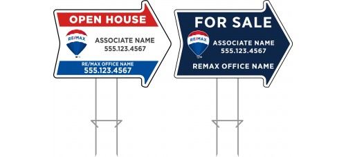 RE/MAX Directional - Custom 17x23x6mm Coroplastic Arrow Shape - Double Sided Print - Buy 4 Get 4 with Shipping Included - 8 Signs Total with 28" Galvanized Frames