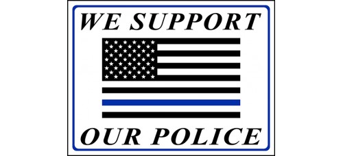 Law Enforcement - We Support Our Police Flag - 18x24x4mm Coroplastic Black & Blue on White