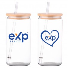 Promotional Product - EXP 16 oz Glass Tumbler with Bamboo Lid & Straw
