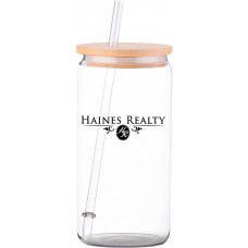 Promotional Product - Haines Realty 16 oz Glass Tumbler with Bamboo Lid & Straw