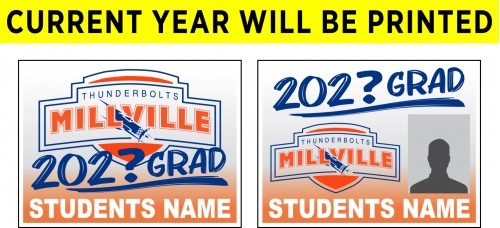 School Sign - 18"h x 24"w - MILLVILLE HS 4mm Corrugated Plastic Sign with Metal H-Frame Included