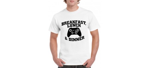 Apparel - Stock Design T-Shirt White with Breakfast Lunch & Dinner