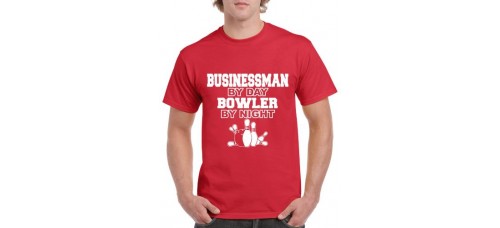 Apparel - Stock Design T-Shirt Red with Businessman By Day Bowler By Night