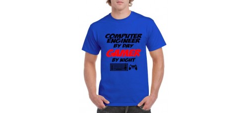 Apparel - Stock Design T-Shirt Blue with Computer Engineer By Day Gamer By Night