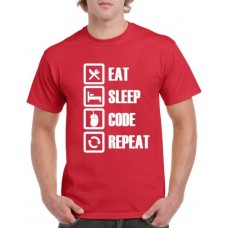 Apparel - Stock Design T-Shirt Red with Eat Sleep Code Repeat