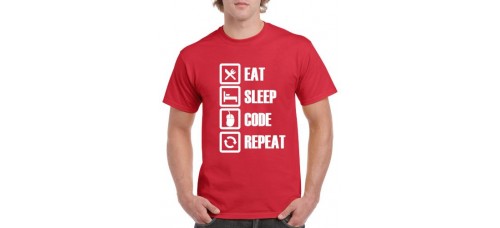 Apparel - Stock Design T-Shirt Red with Eat Sleep Code Repeat