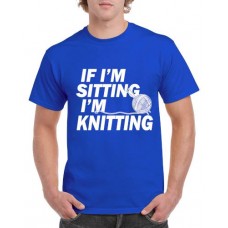 Apparel - Stock Design T-Shirt Blue with If I'm Sitting I'm Knitting