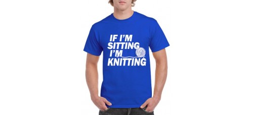 Apparel - Stock Design T-Shirt Blue with If I'm Sitting I'm Knitting