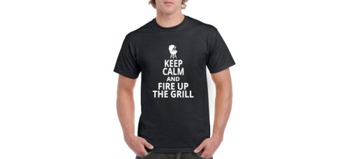 Apparel - Stock Design T-Shirt Black with Keep Calm and Fire Up The Grill