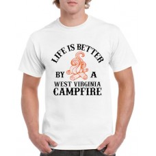 Apparel - Stock Design T-Shirt White with Life Is Better By A "Enter Name" Campfire