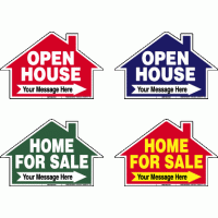Directional - 15x23x6mm Coroplastic House Shape Custom Design with Double Sided Print