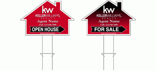 Keller Williams Directional - Custom 15x23x6mm Coroplastic House Shape with Double Sided Print