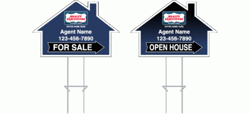 Realty Executives Directional - Custom 15x23x4mm Coroplastic House Shape with Double Sided Print