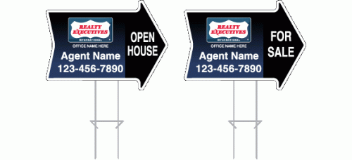 Realty Executives Directional - Custom 17x23x4mm Coroplastic Arrow Shape with Double Sided Print